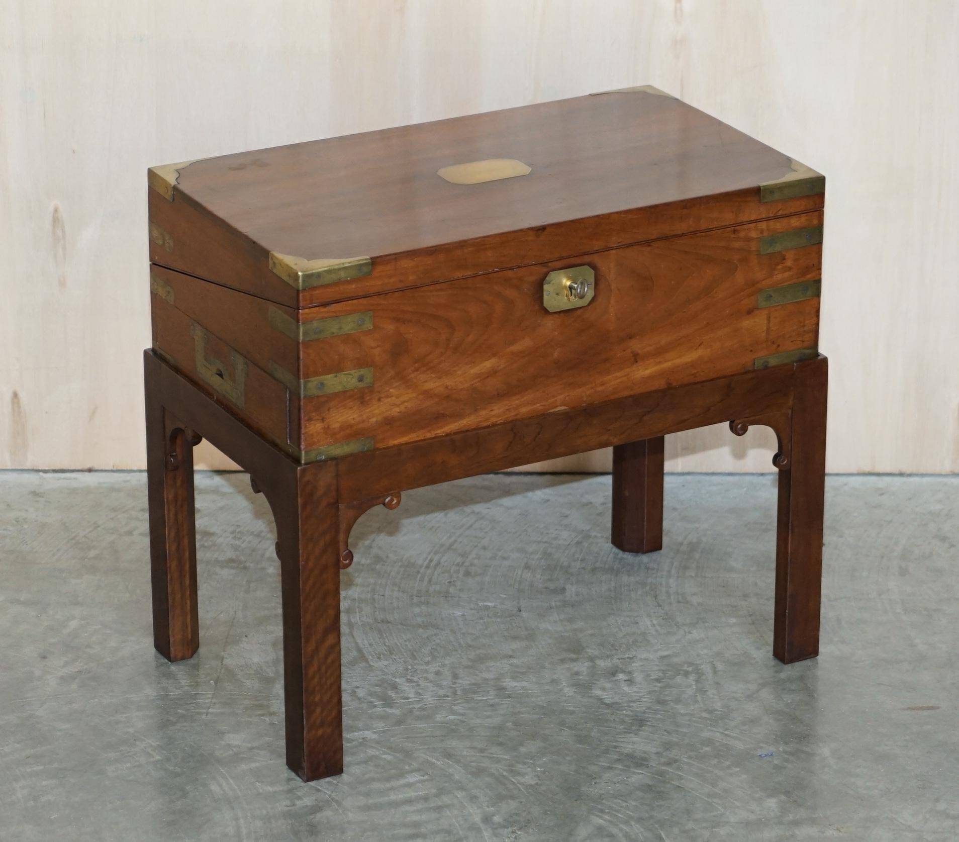 Antique hardwood military campaign desk with writing slope.