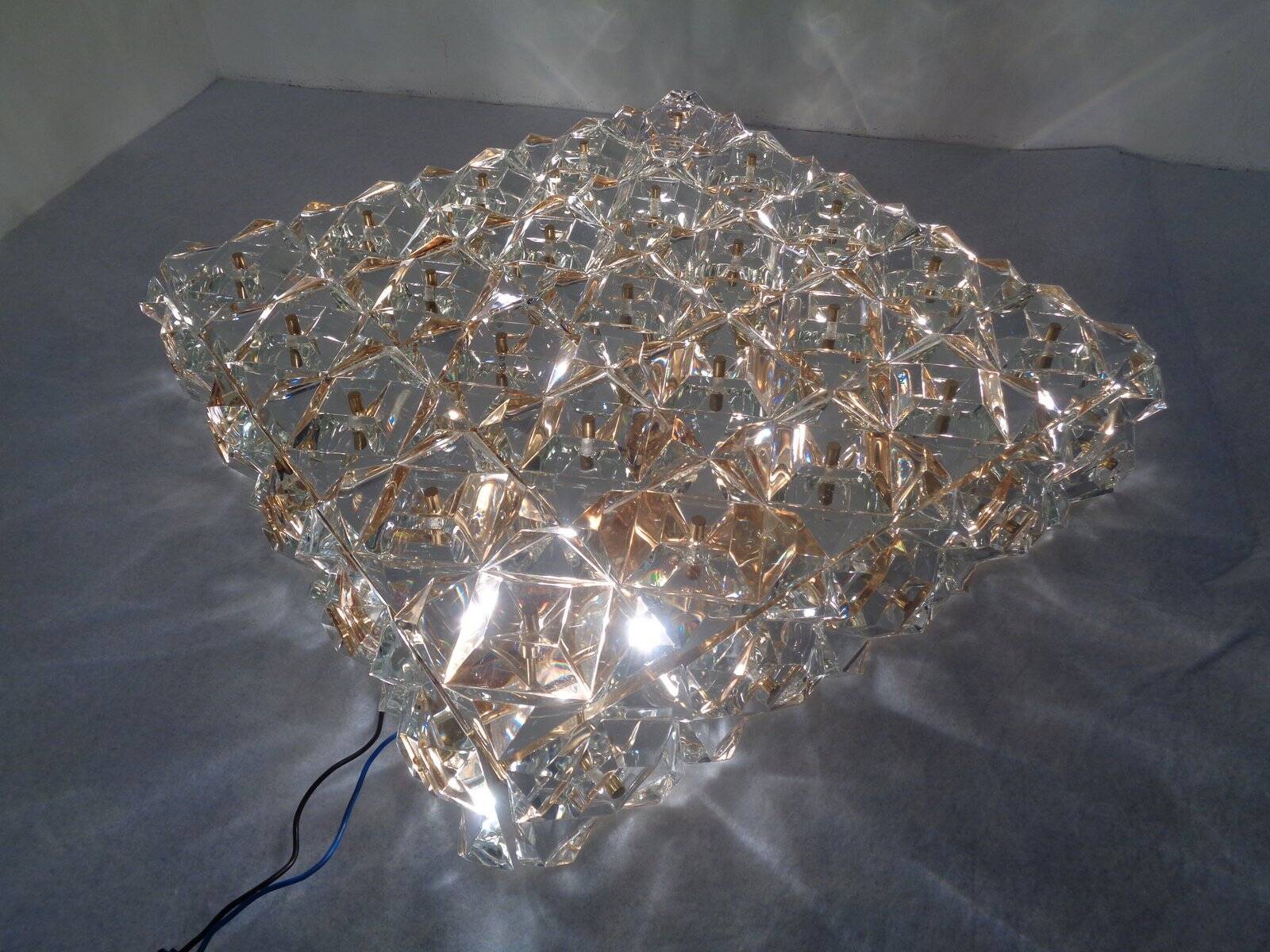 Large gold-plated and crystal glass flush mount from Kinkeldey, Germany, 1970s.