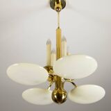 Art Deco Brass and Glass Chandelier, 1930s