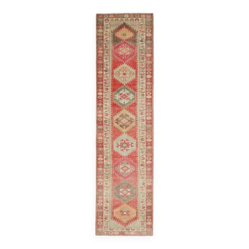 Tapis coureur vintage turc en laine et coton noué à la main des années 1970, 82x334.