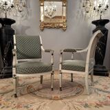 Pair of armchairs in lacquered wood from the directoire period circa 1795