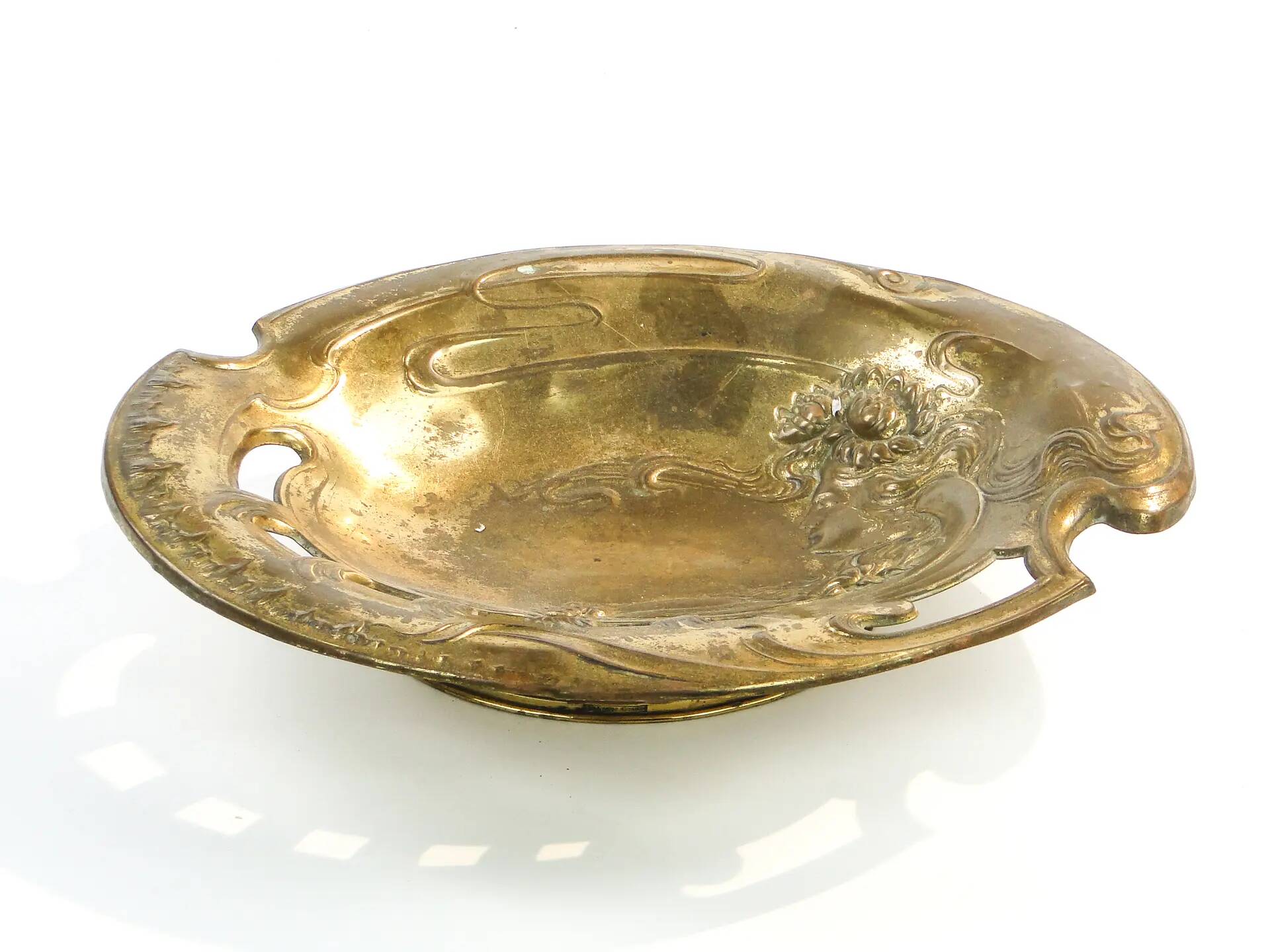 Art Nouveau platter, gilded brass, Zolberg Brothers, Poland, 19th century