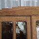 Parisian glass-fronted cabinet, Art Deco vintage bookshelf, solid oak furniture.