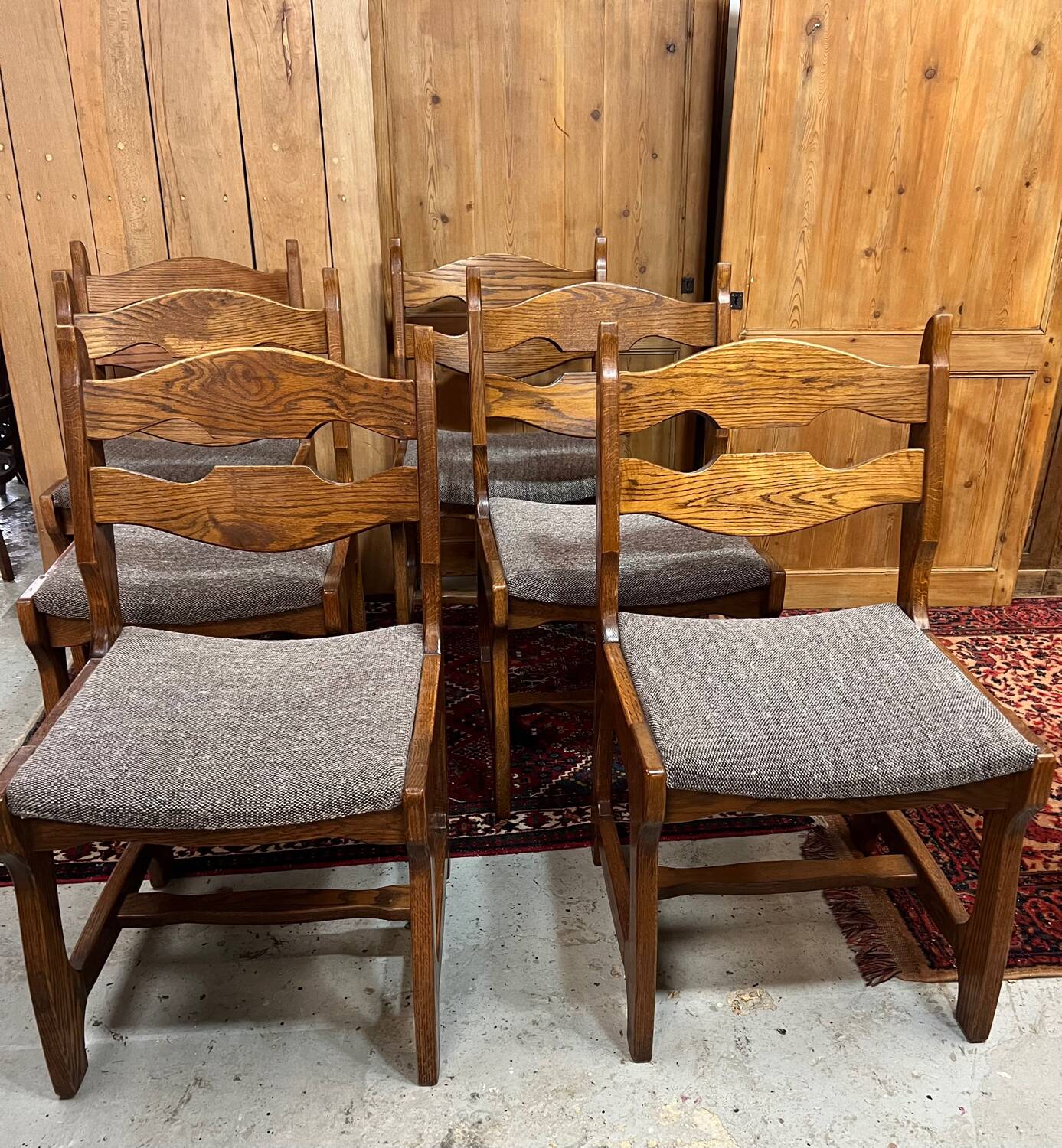 6 Vintage Brutalist Dining Chairs, 1970