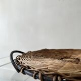 Plateau / corbeille en métal et rotin