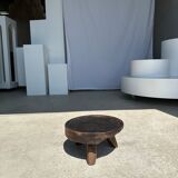 Small tripod stool low in dark brown upcycled teak