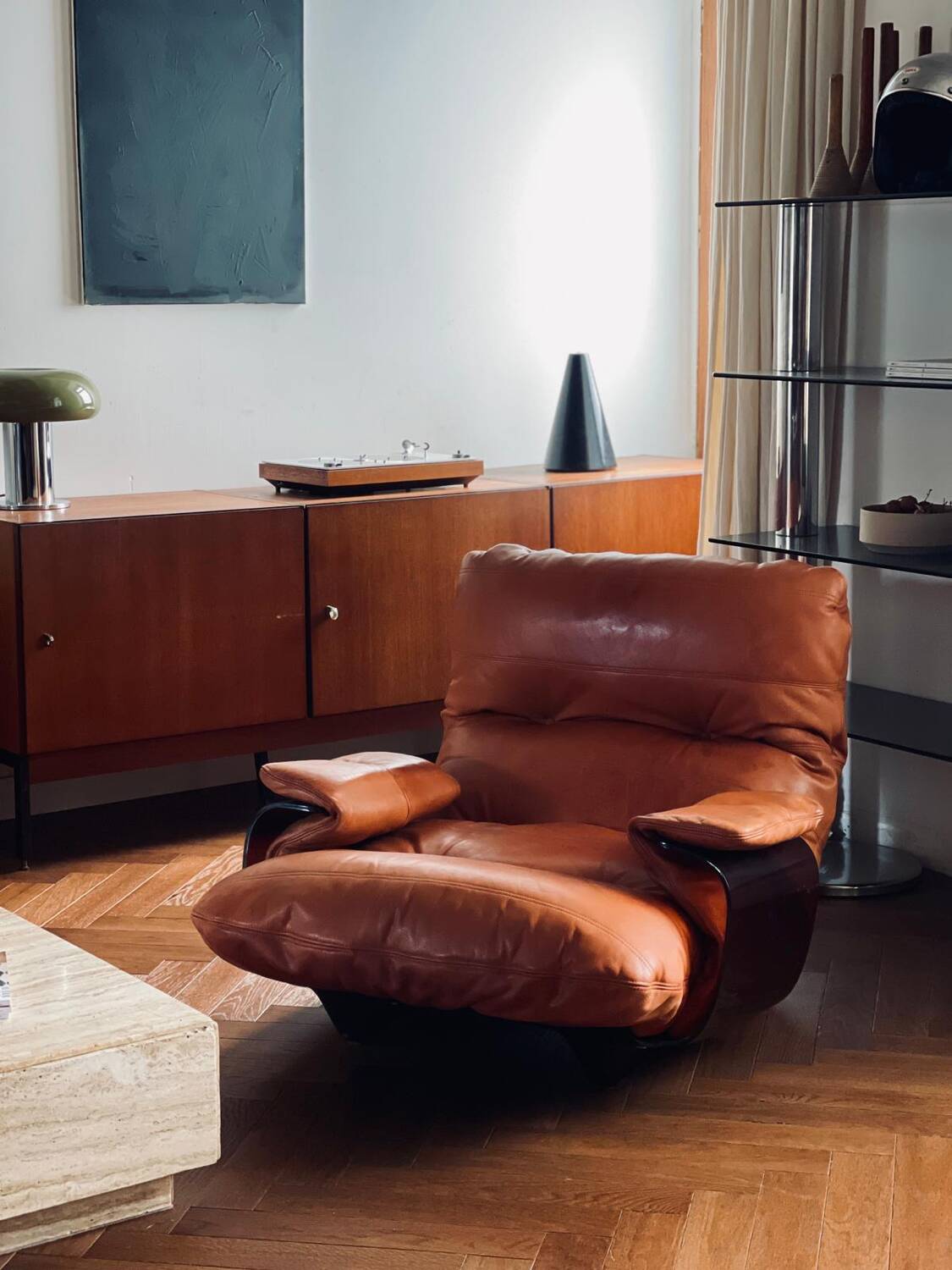 Marsala leather armchair Ligne Roset vintage 1970s