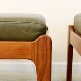 Pair of Mid-Century Stools in oliv leather