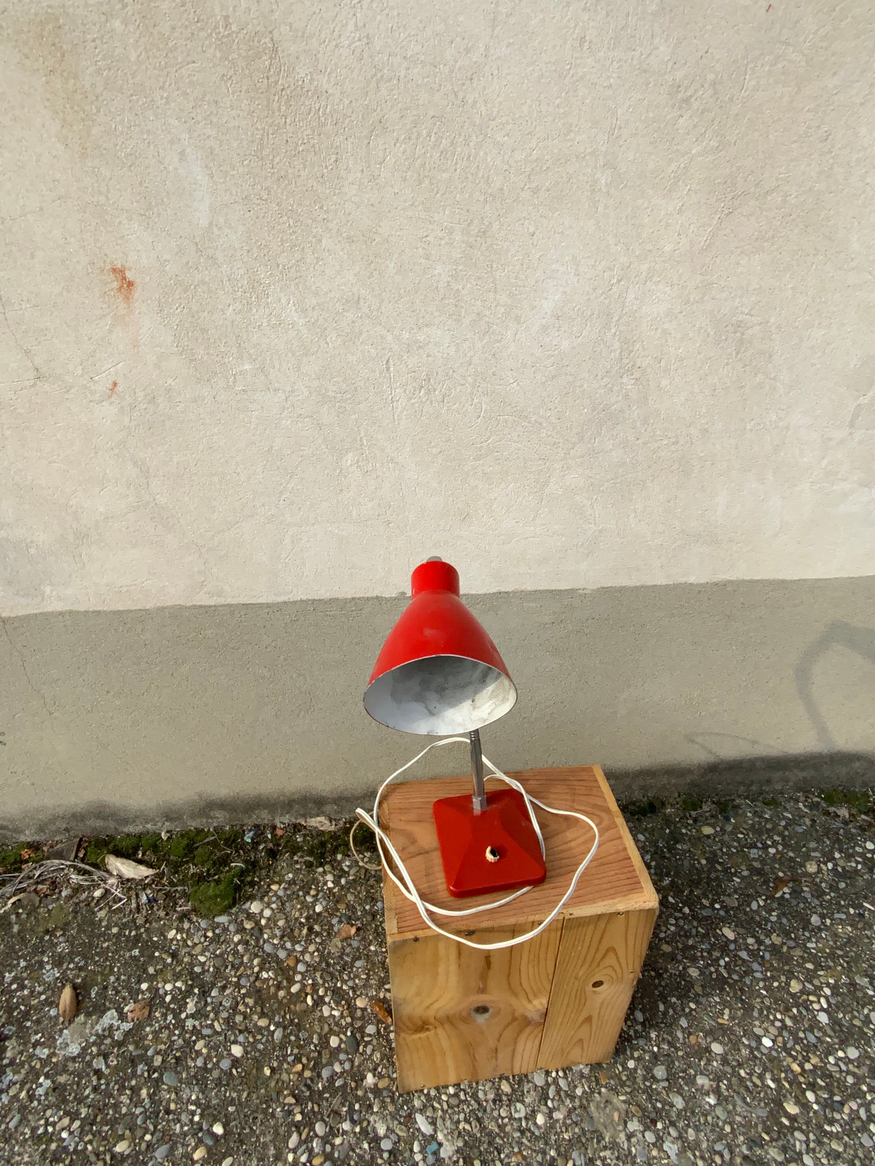 Vintage table lamp Aluminor France red metal desk