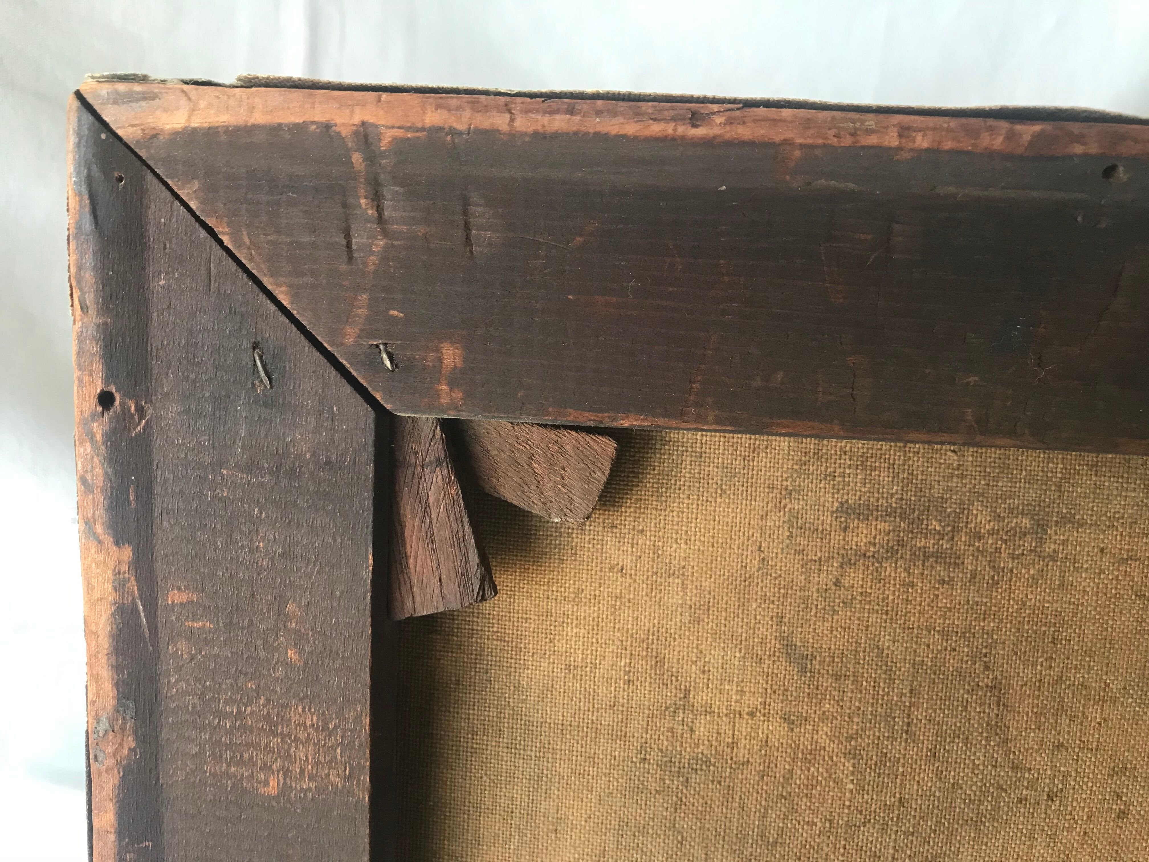 Ancient oil on canvas painting North American waterfall landscape