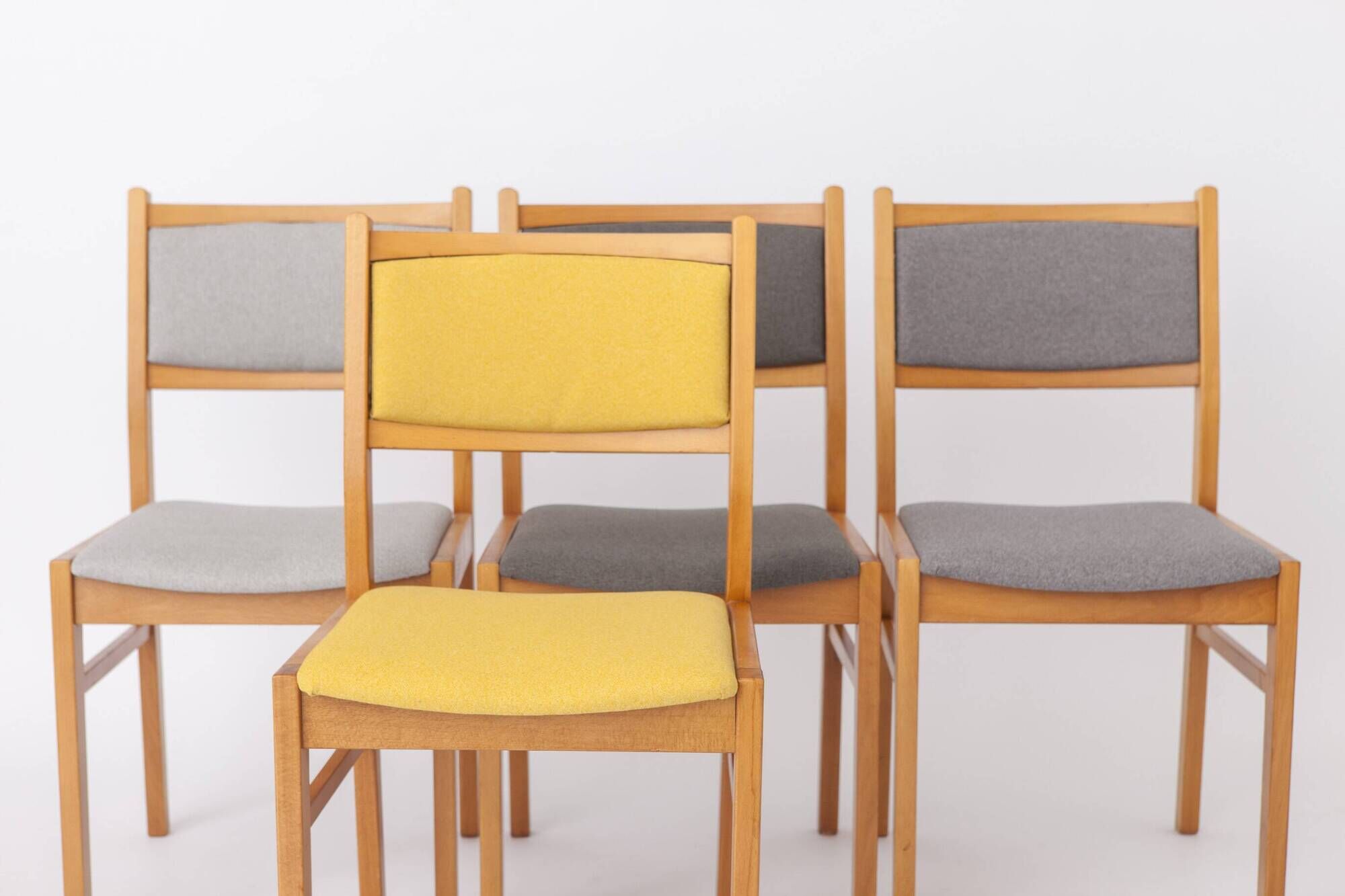Set of 4 Vintage German Dining Chairs, Beechwood & Multicolor Upholstery