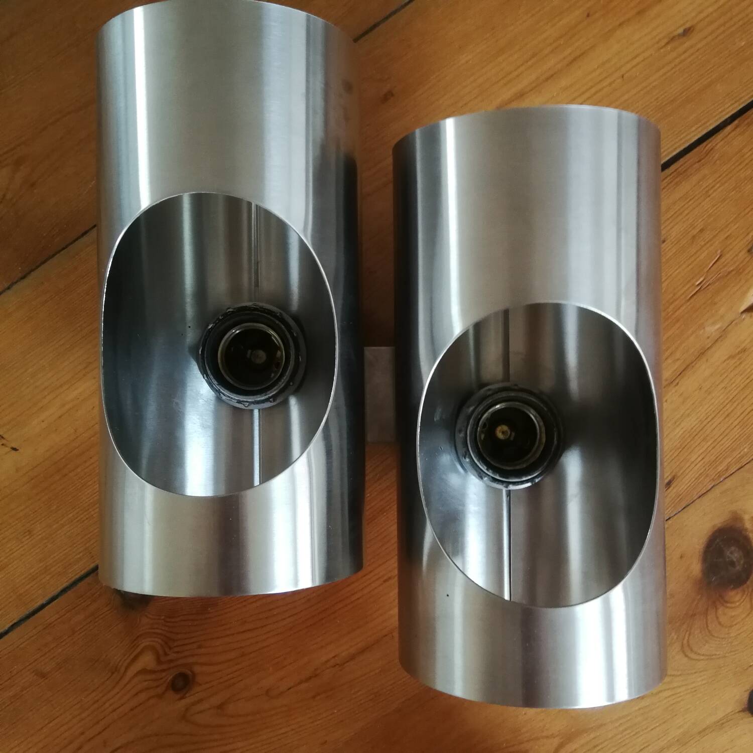 Set of Oxar brand wall lights in chromed steel