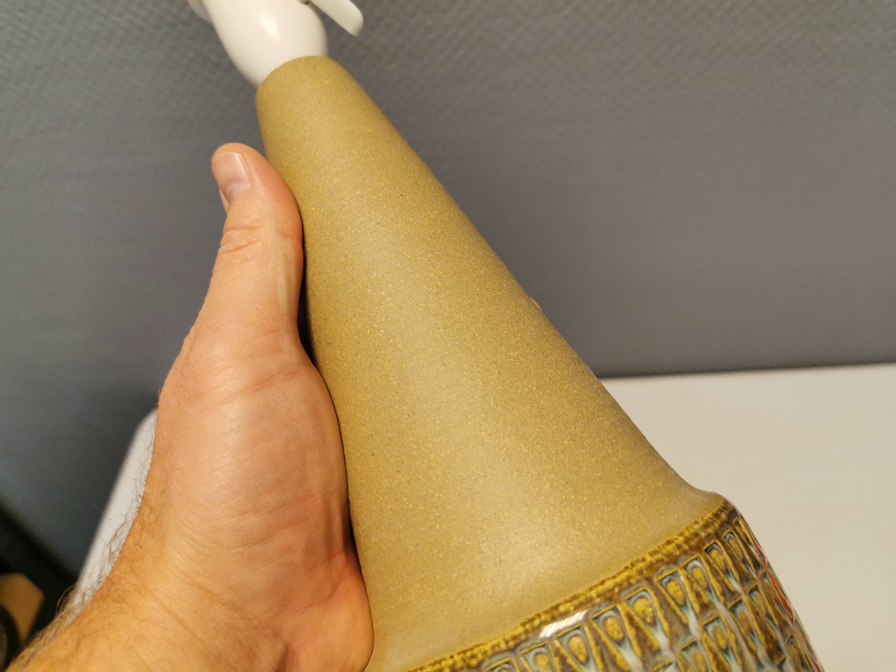 Handmade Beautiful partially glazed table lamp from Danish Søholm Ceramics, 1970s.