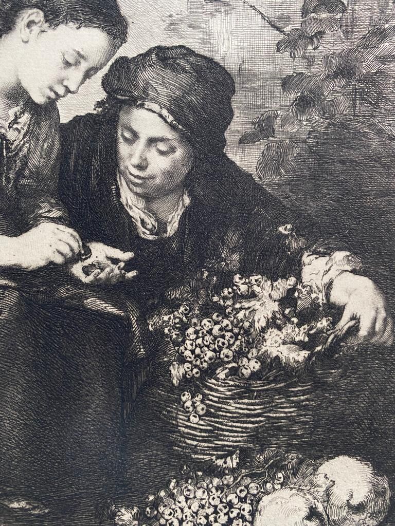 B.Esteban Murillo, "Les Marchands De Fruits", engraving by Albert Artigue, XIX