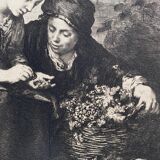 Gravure par albert artigue, xixe B.esteban murillo, "les marchands de fruits"