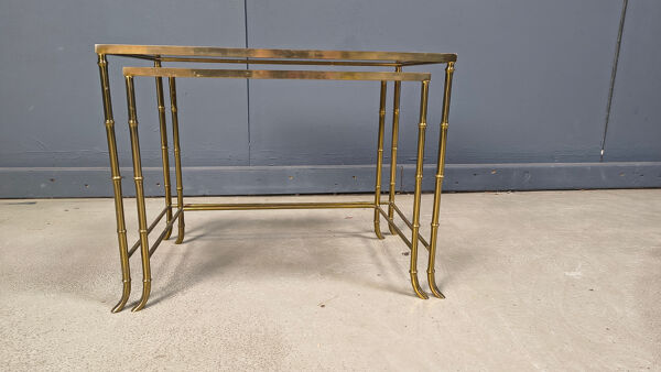 Tables gigognes en faux bambou en laiton, années 1960