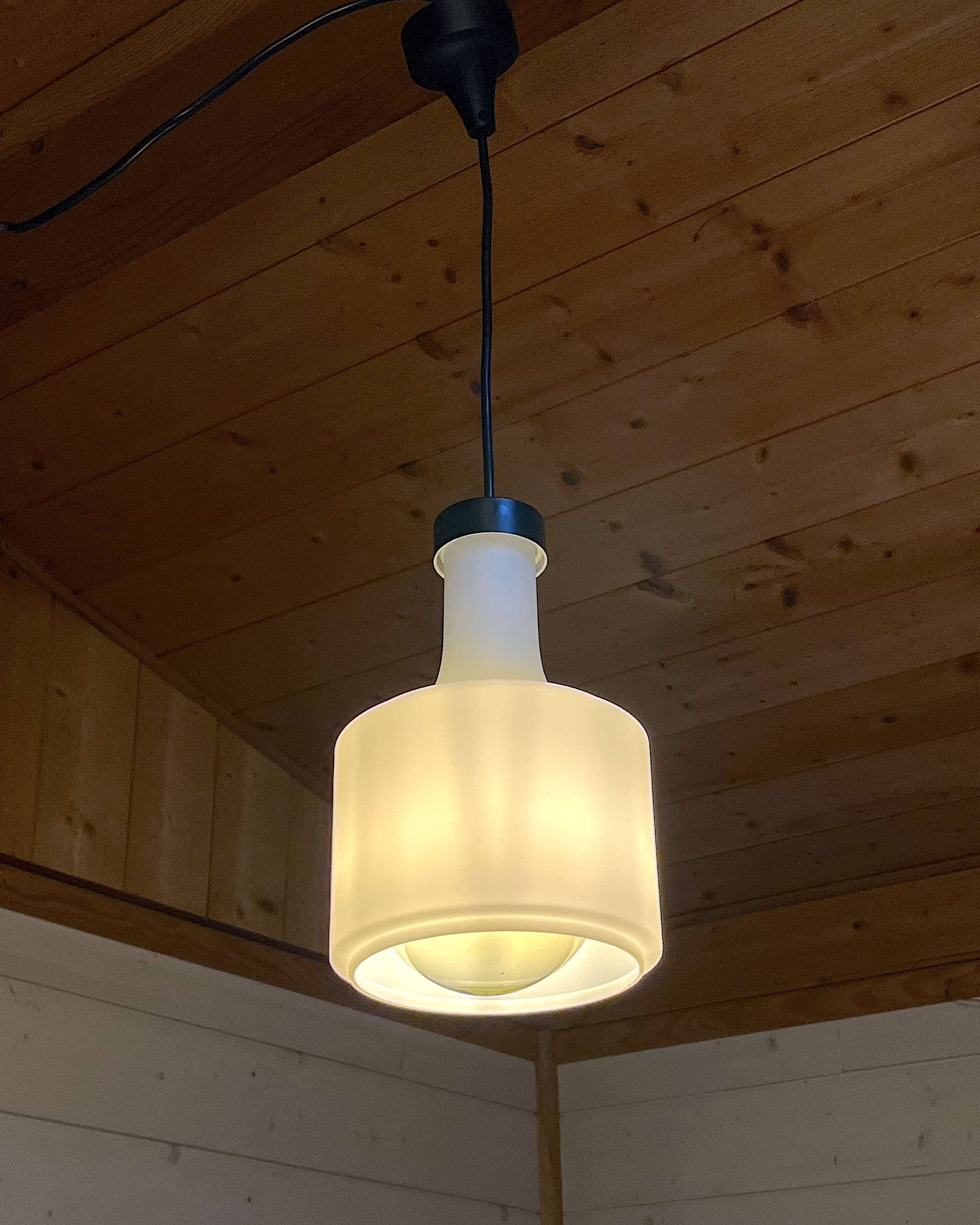 Wide staff luchten pendant lamp in glass and metal, germany, 1980s