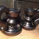 Pair iridescent black ceramic candlesticks 50's