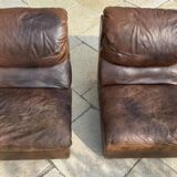Pair of vintage leather armchairs / fireside chairs / clubs, 1970s