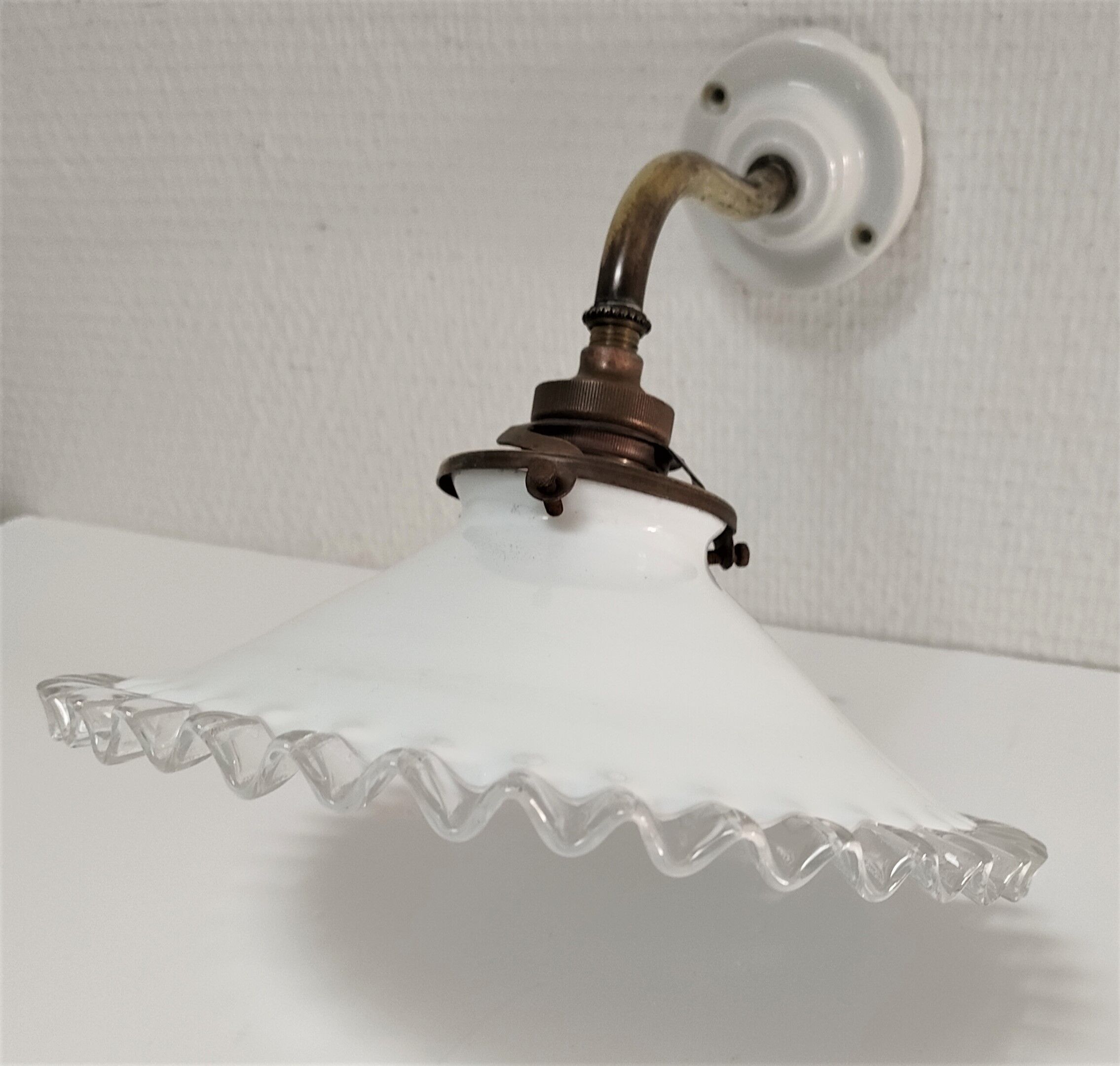 Opaline porcelain brass wall lamp early twentieth century