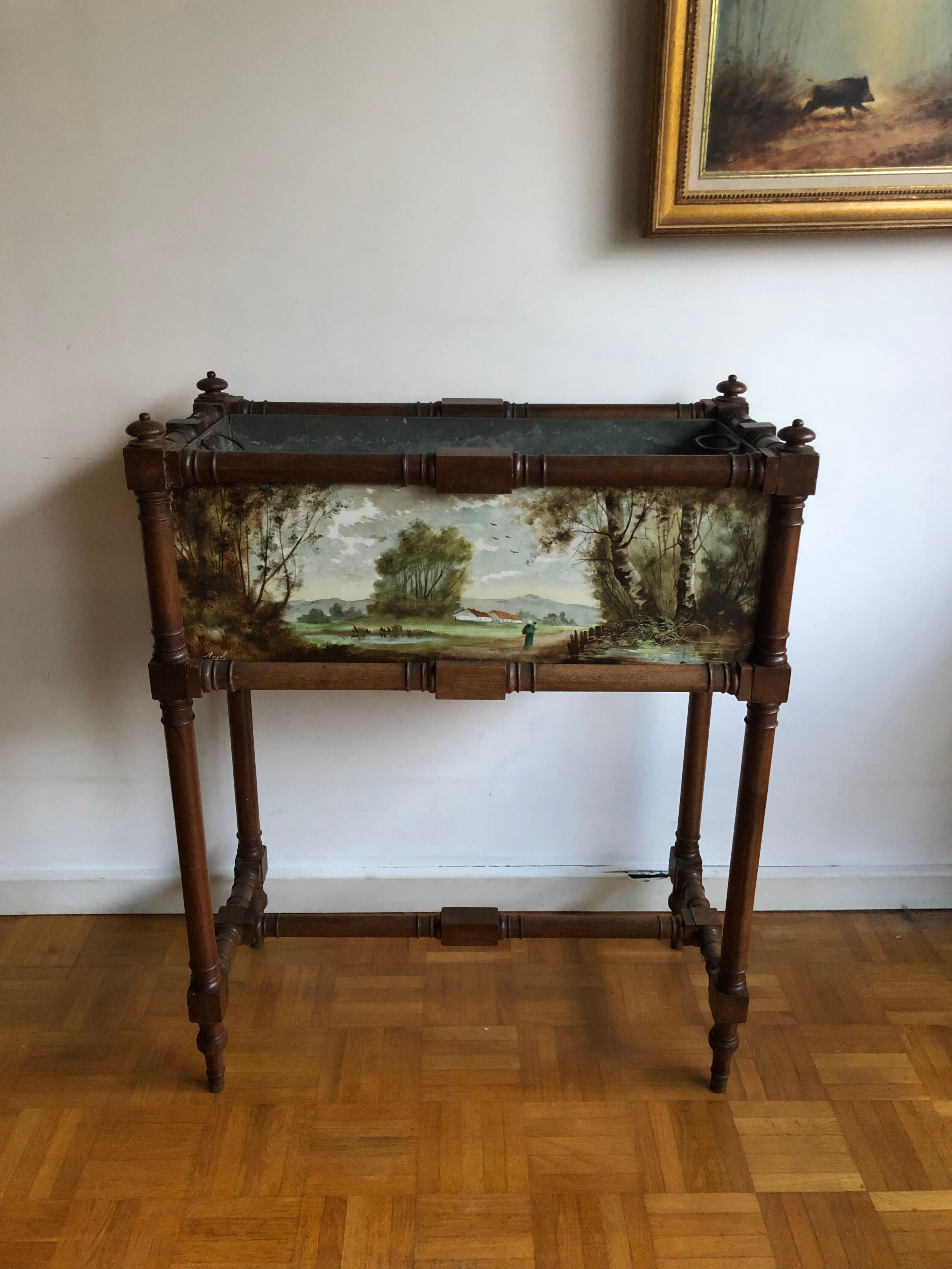 Old planter with painted earthenware