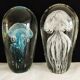 Set of two paperweights vintage jellyfish sulphide