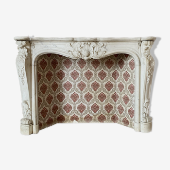 Louis XV style fireplace in white Carrara marble XIX century