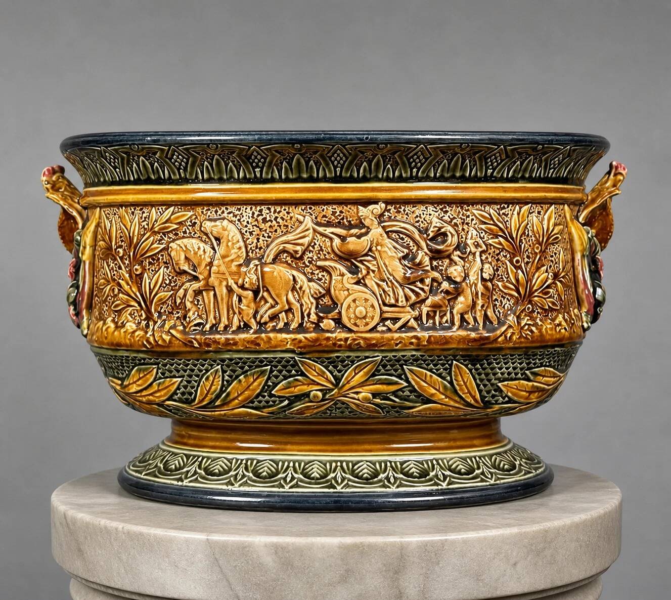 Very Important polychrome earthenware planter, French work from the 19th century.