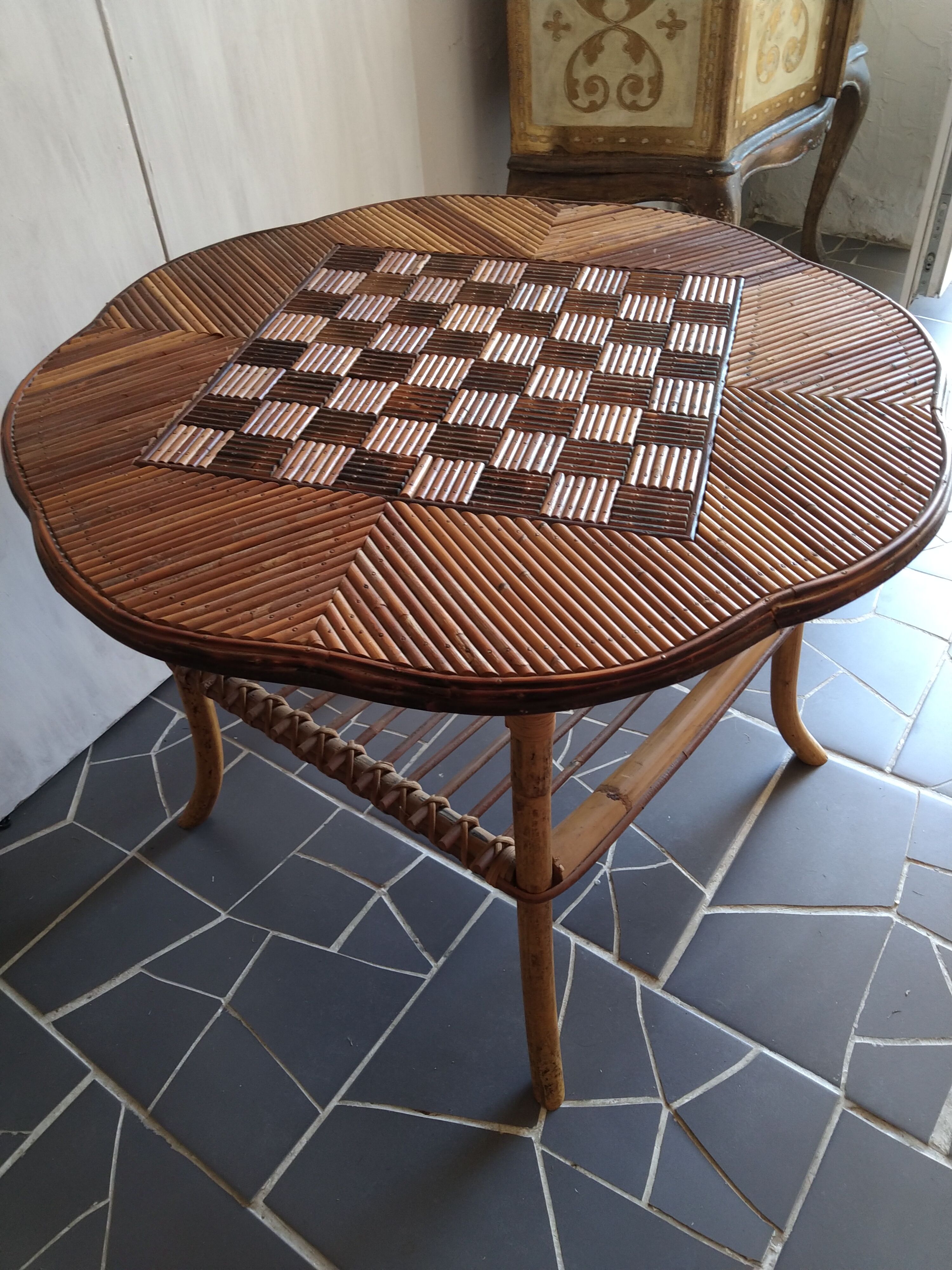 Chessboard rattan coffee table