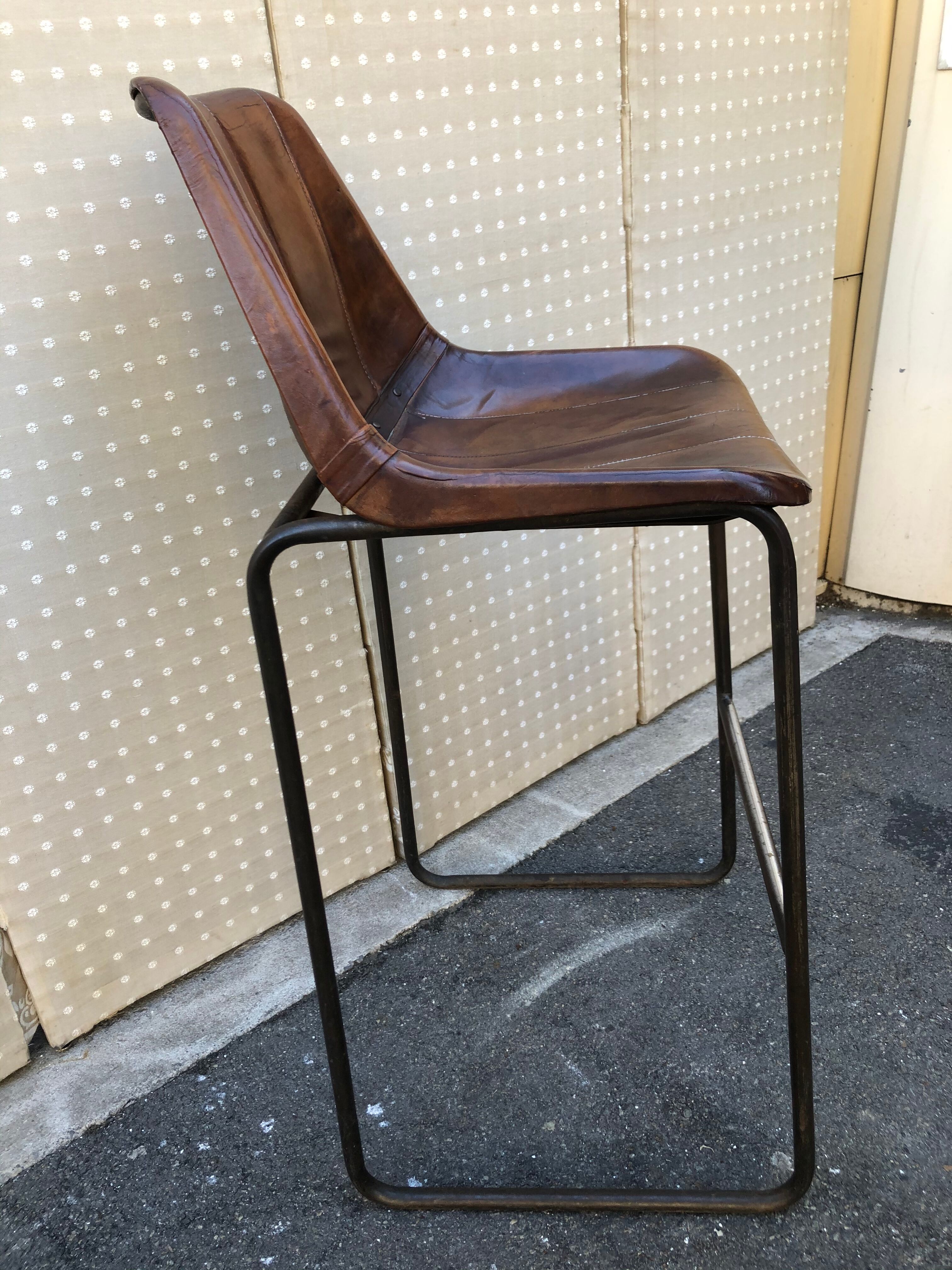 Set of 4 leather seating stools 1970