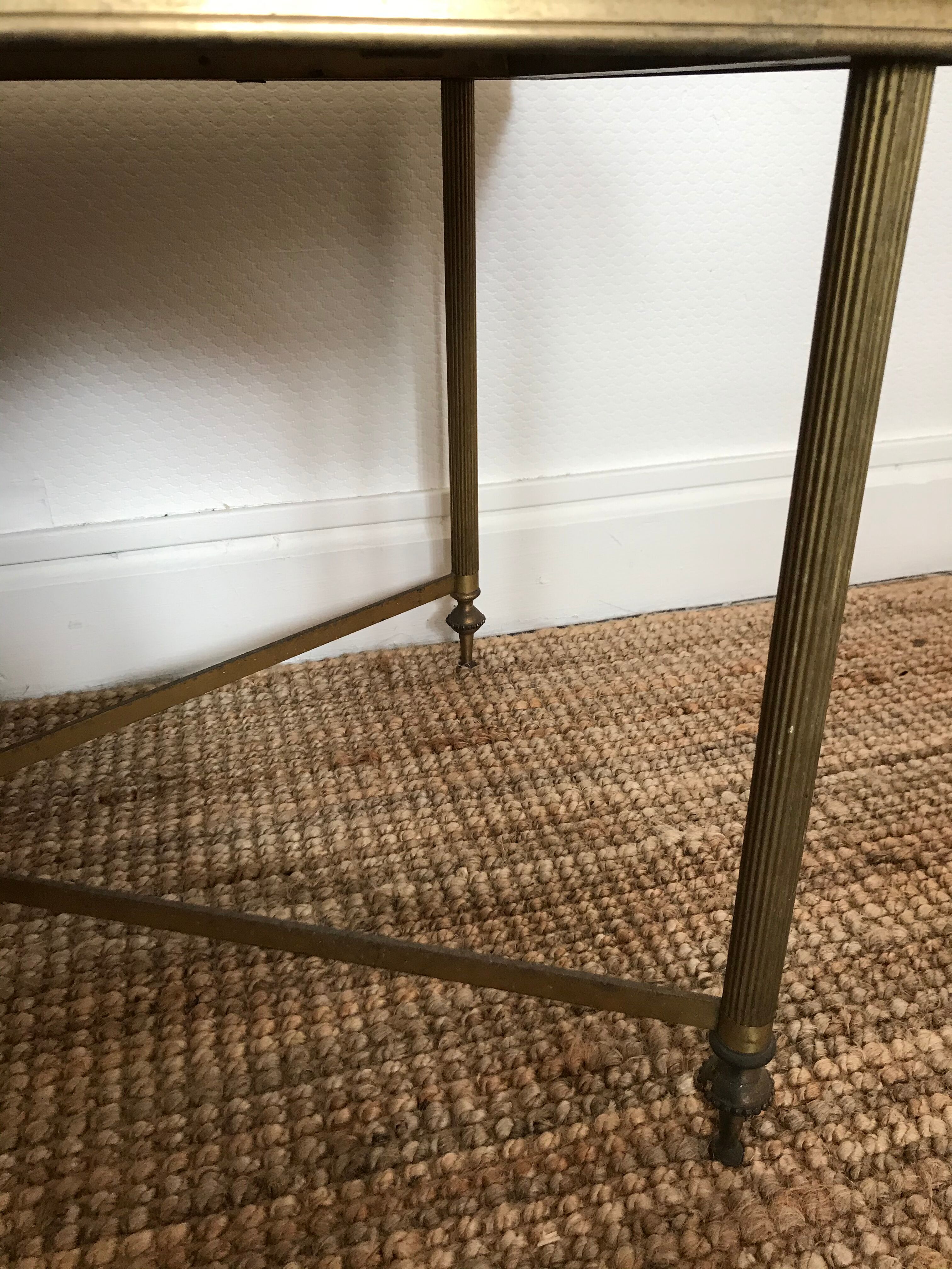Gold metal coffee table and marble tray