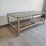 Coffee table in gilded brass smoked glass design 1970s