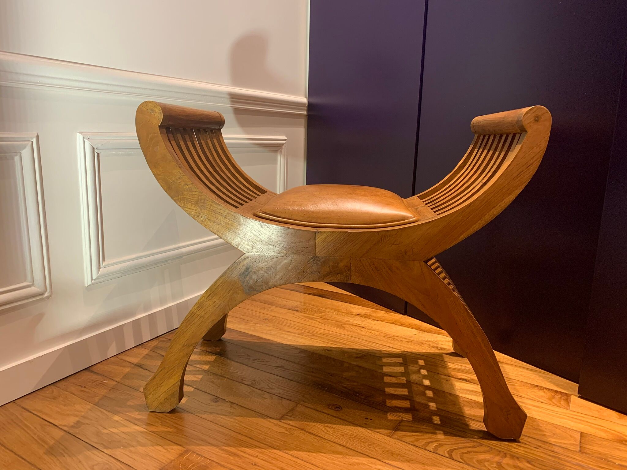 50s leather and teak stool