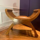 50s leather and teak stool