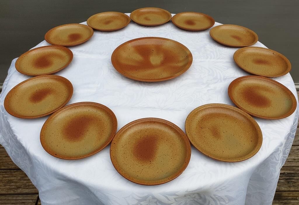 Set 12 plates and 1 dish sandstone of Burgundy Sarreguemines