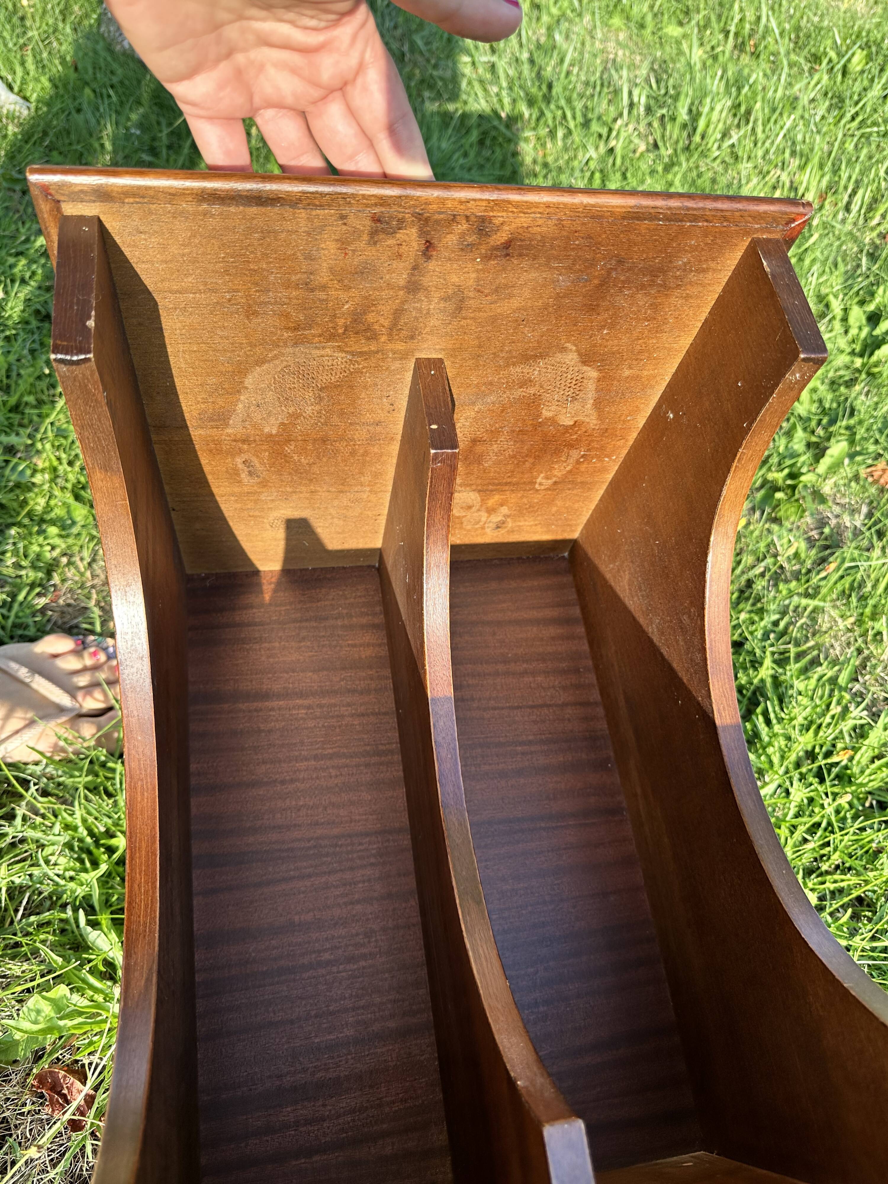 Vintage Dark Brown Wood Side Table - Vinyl Record Book Holder