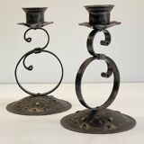 Vintage Black Patina Metal Candlesticks