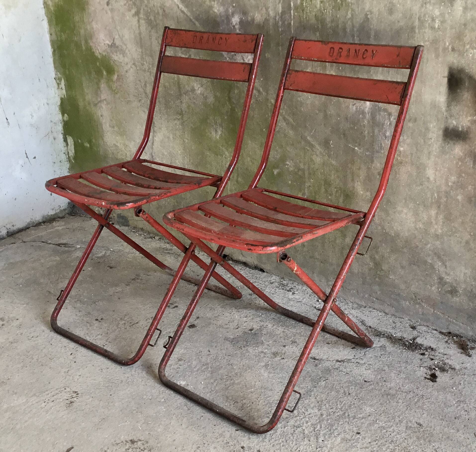 Pair of metal folding chairs Drancy - vintage 1950s