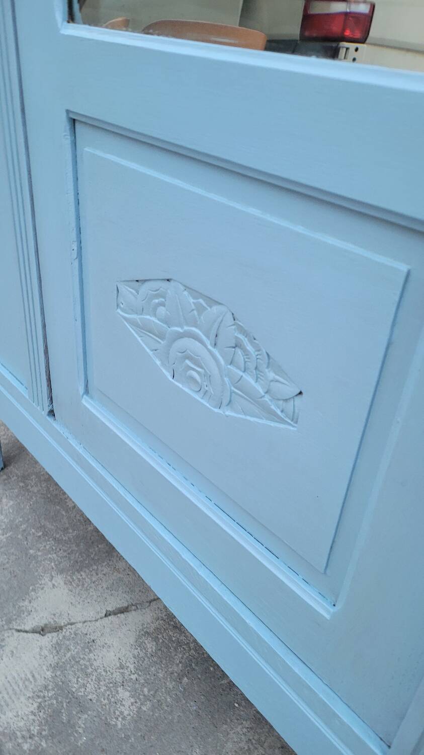 Parisian Art Deco armoire with beveled mirror and painted decoration