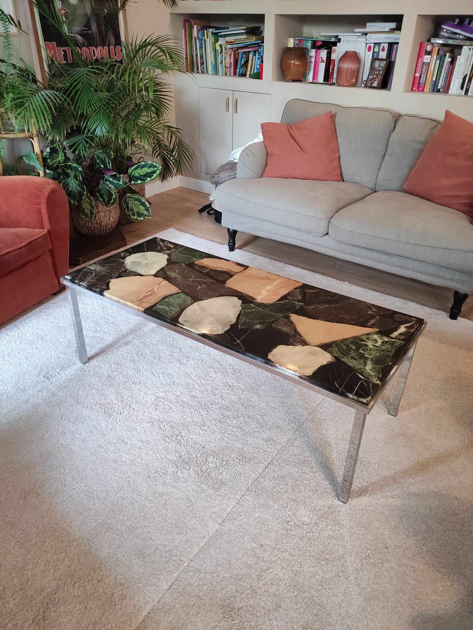 70s vintage chrome and resin coffee table