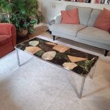 70s vintage chrome and resin coffee table