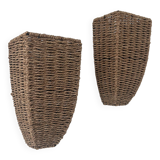 Pair of vintage wall lights, woven rattan, France 1980