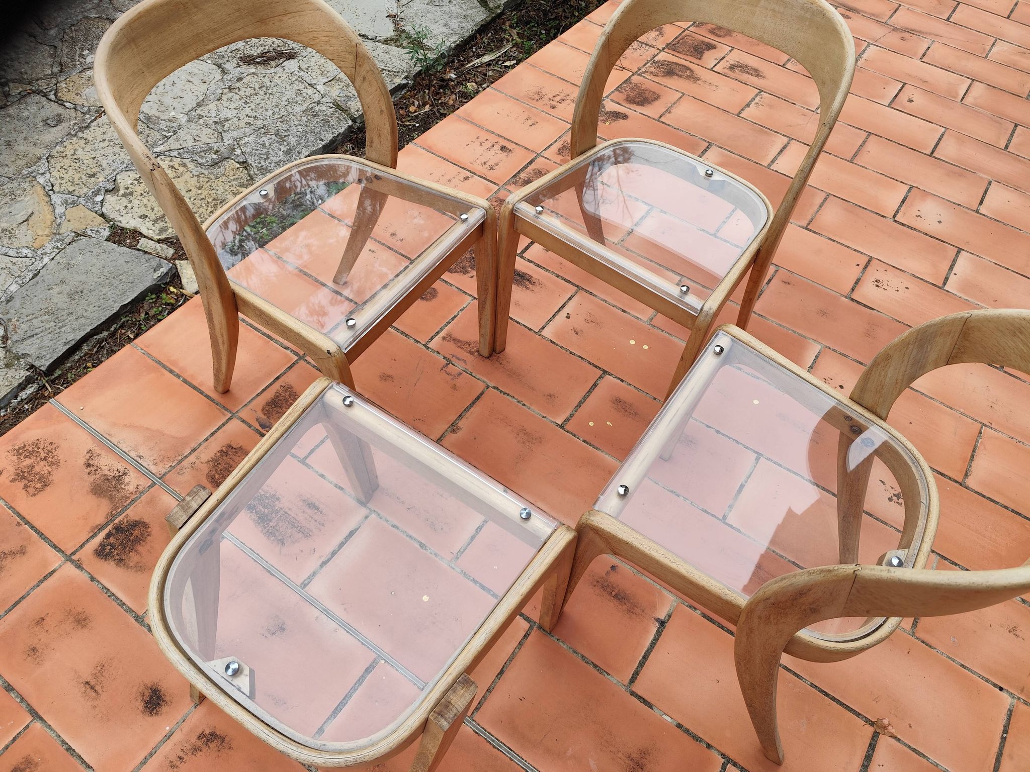 Set of 3 chairs + 1 stool baumann model gondole light oak reinterpreted