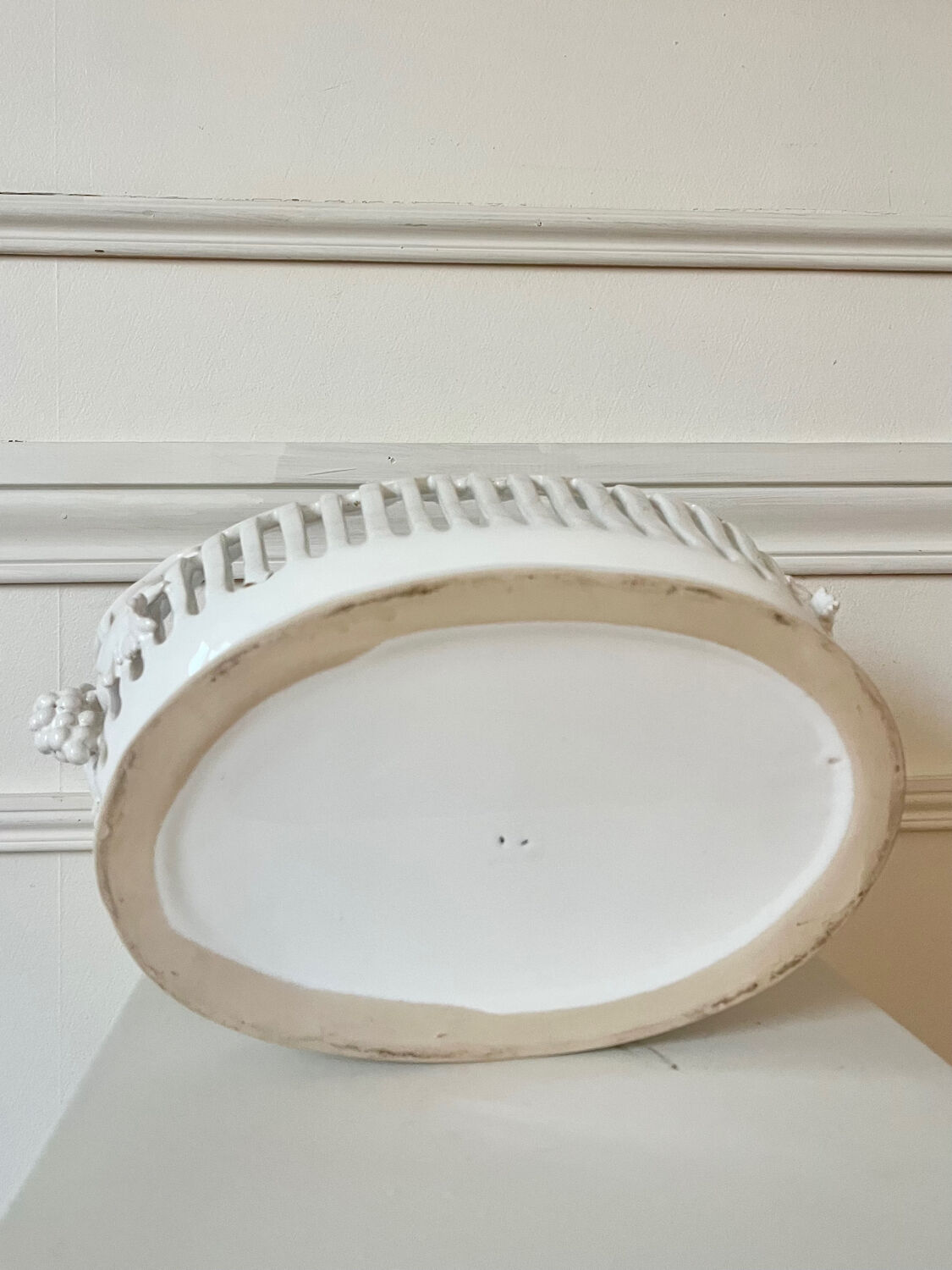 Handmade openwork ceramic fruit bowl