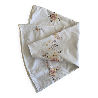 Vintage 70's round tablecloth, machine embroidery - Cotton - Diam. 170cm