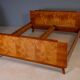 Vintage Czechoslovak bedroom set with burl veneer, bed and pair of nightstands, mid-20th century, 180 × 195 cm