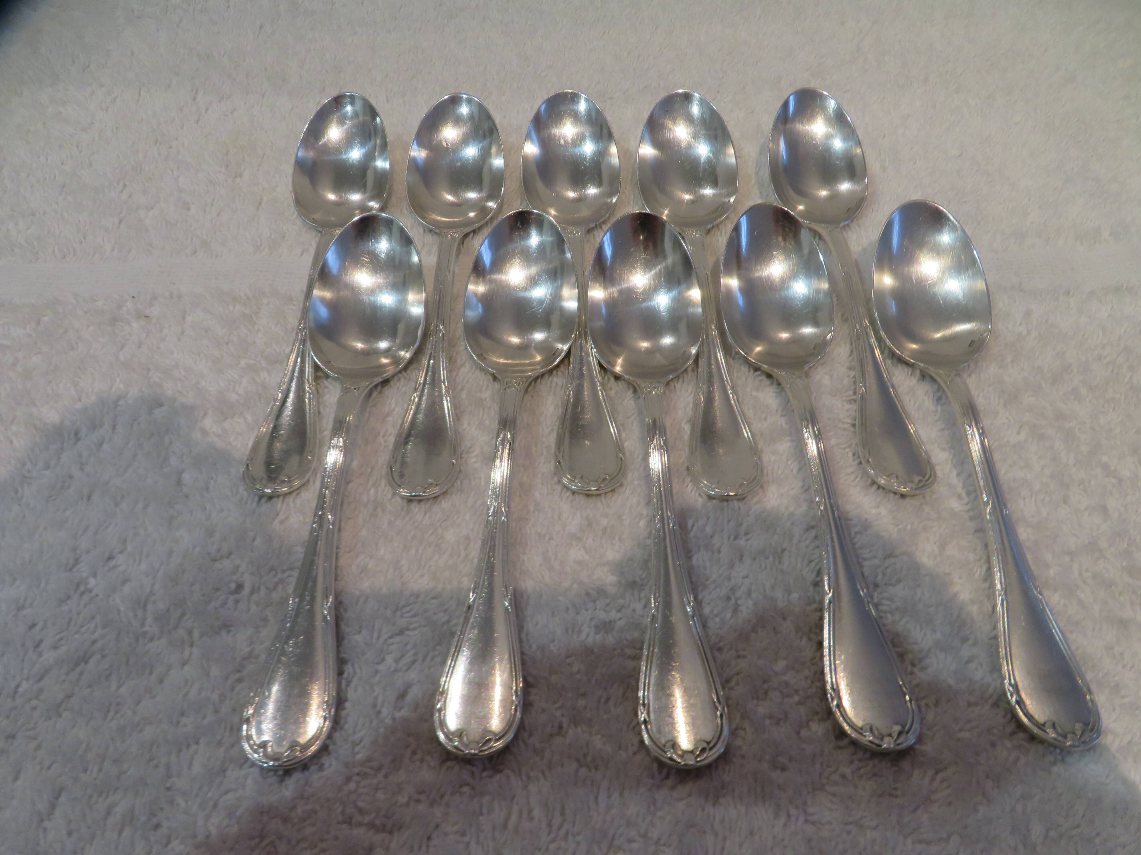 10 silver-plated coffee spoons by Christofle Rubans Louis XVI