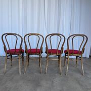 Set of 4 Vintage Bentwood Bistro Chairs, Red Upholstery