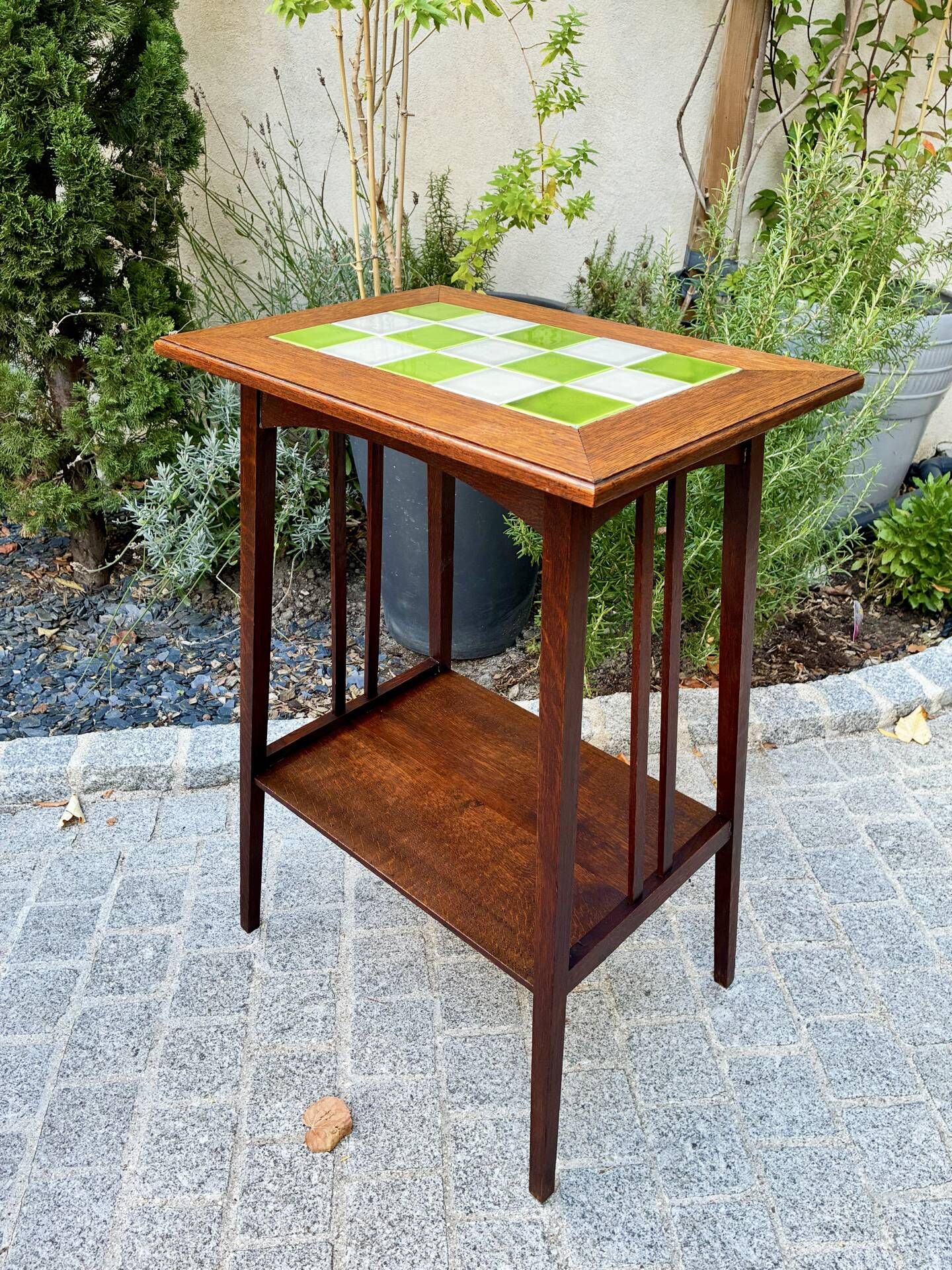 Art Nouveau side table 1910 with double tops in dark oak.
