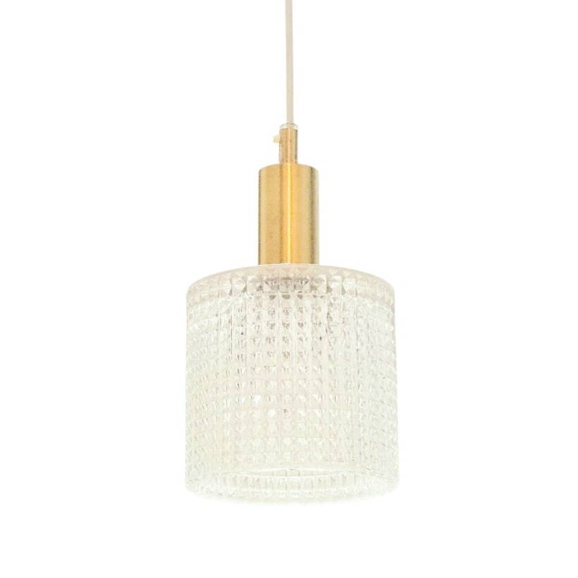 Scandinavian Glass & Brass Pendant Light by Fagerlund for Orrefors, 1960s